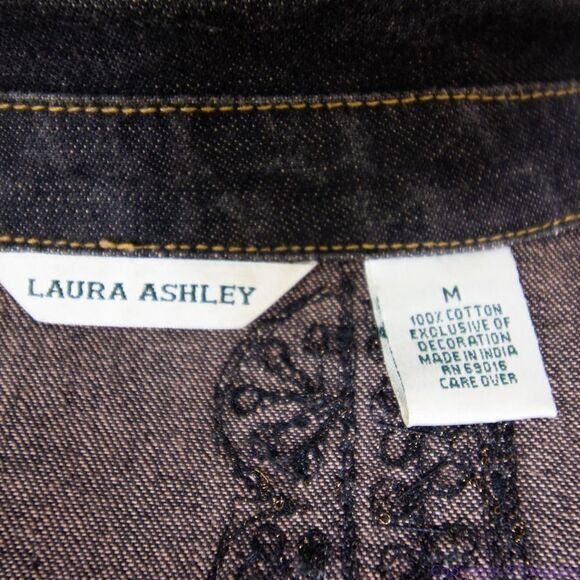 Laura Ashley brown beaded embroidered button up jean jacket, size M - Picture 16 of 16